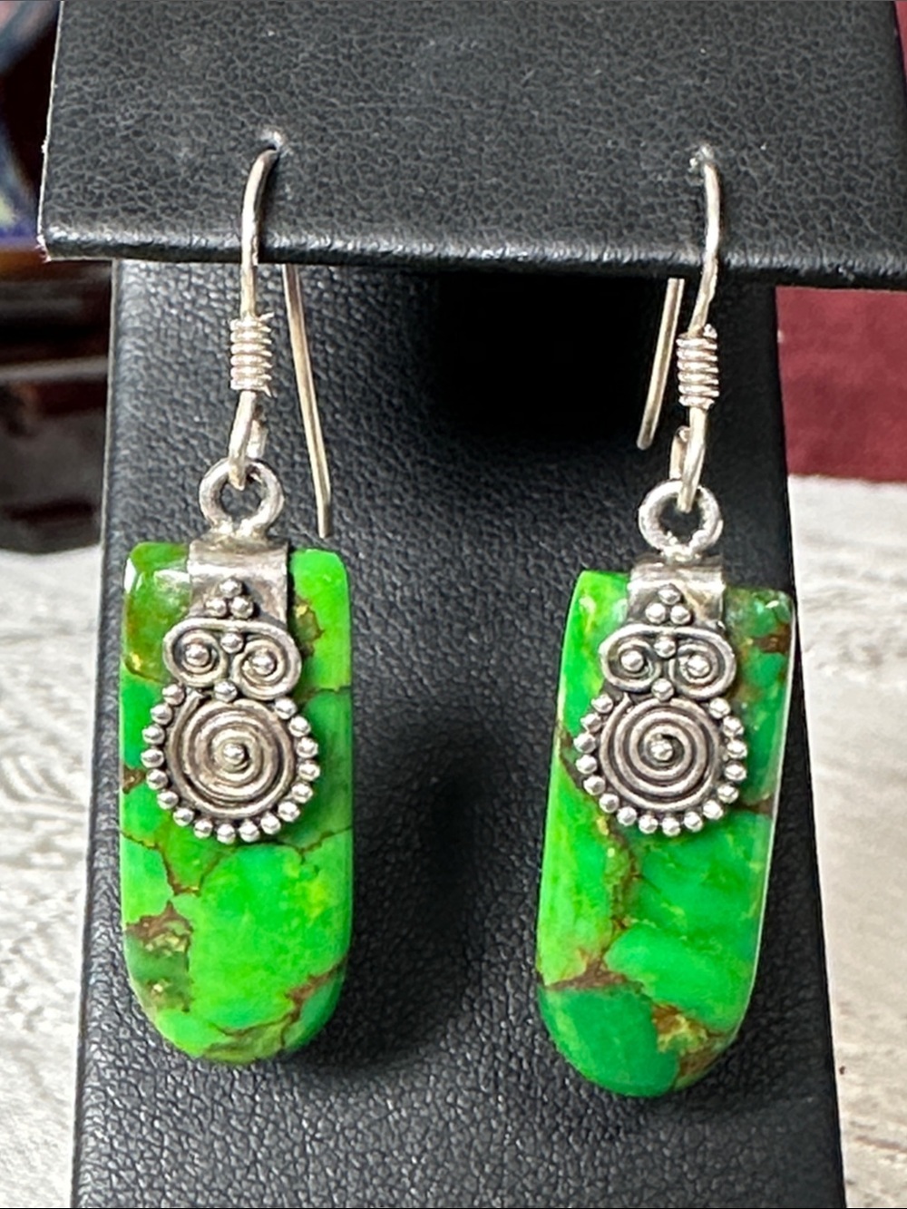 💚 Green Turquoise Style 925 Silver Drops | Southwest Boho Dangles ✨